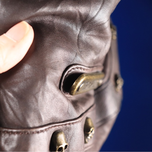 Thomas Wylde Designer Circus Leather Skull-Studded Hobo Bag with Chain Straps - Picture 6 of 15